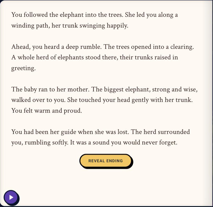 The final page of a route ends at the Reveal Ending button